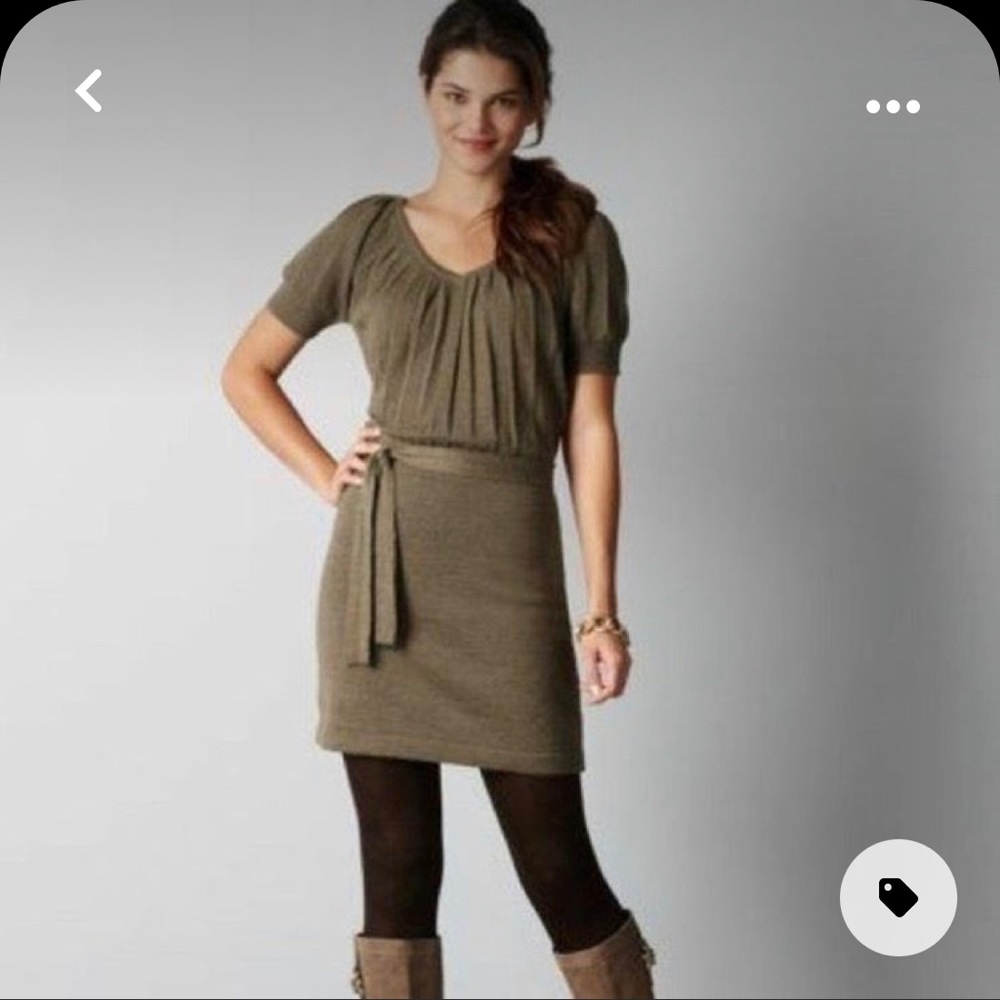 Loft pleated olive wool blend sweater dress